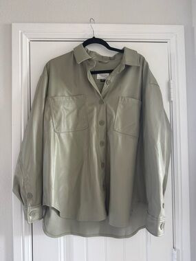 American Eagle Light Sage Vegan Leather Shirt Jacket